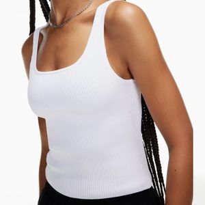 WHITE BABATON SCULPT KNIT SQUARE NECK TANK